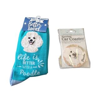 Blue Poodle Socks and Car Coaster Set Unisex